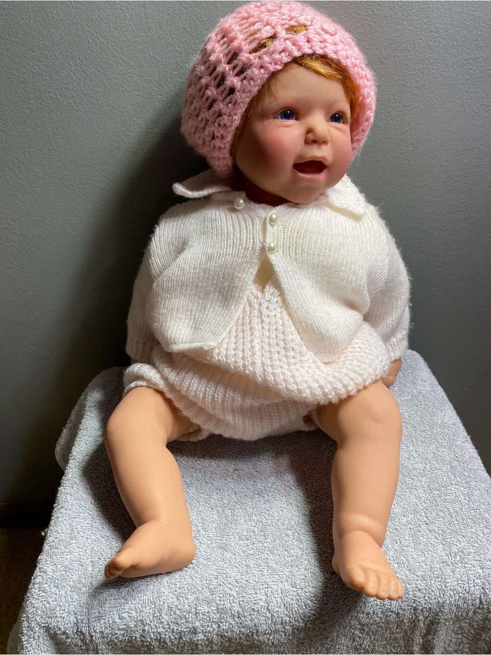 Pink Knit Hat & White Outfit Baby Doll - Classic Plush Baby Doll